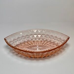 Vintage Pink Depression Glass Serving Dish • Geometric Pressed Pattern ✨